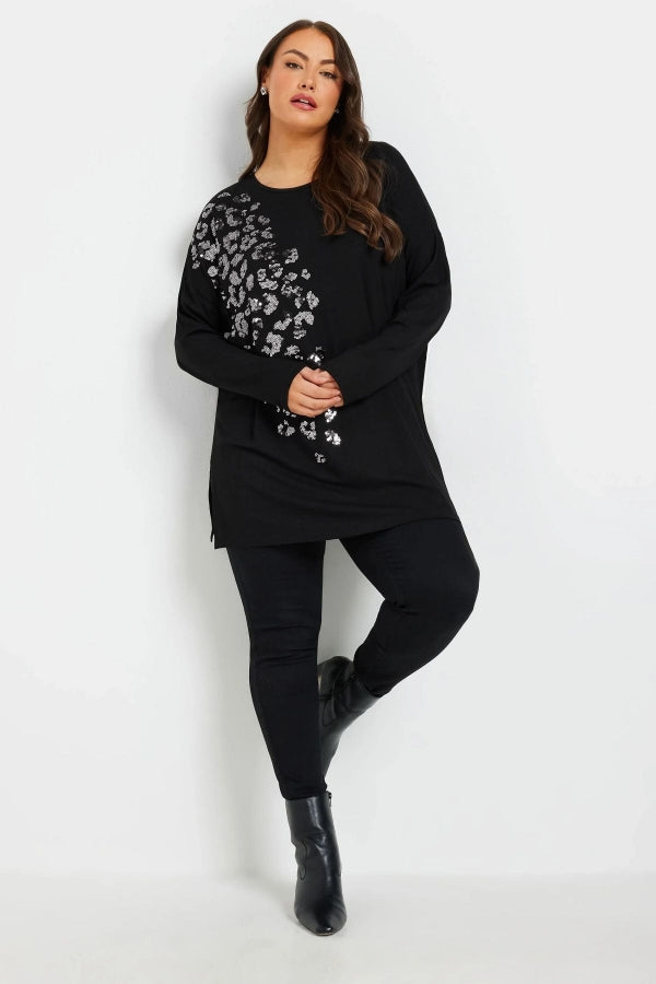 Büyük Beden Yırtmaçlı Payet İşlemeli Uzun Kollu İnce Bluz 322270 Vervegrand