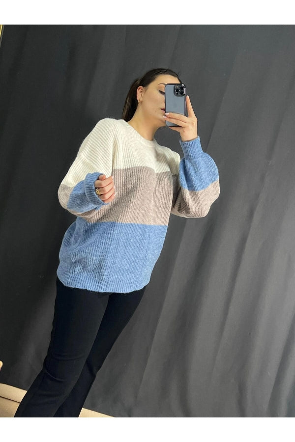 Büyük Beden Bisiklet Yaka Renk Geçişli Uzun Kollu Triko Kazak 302344 Vervegrand