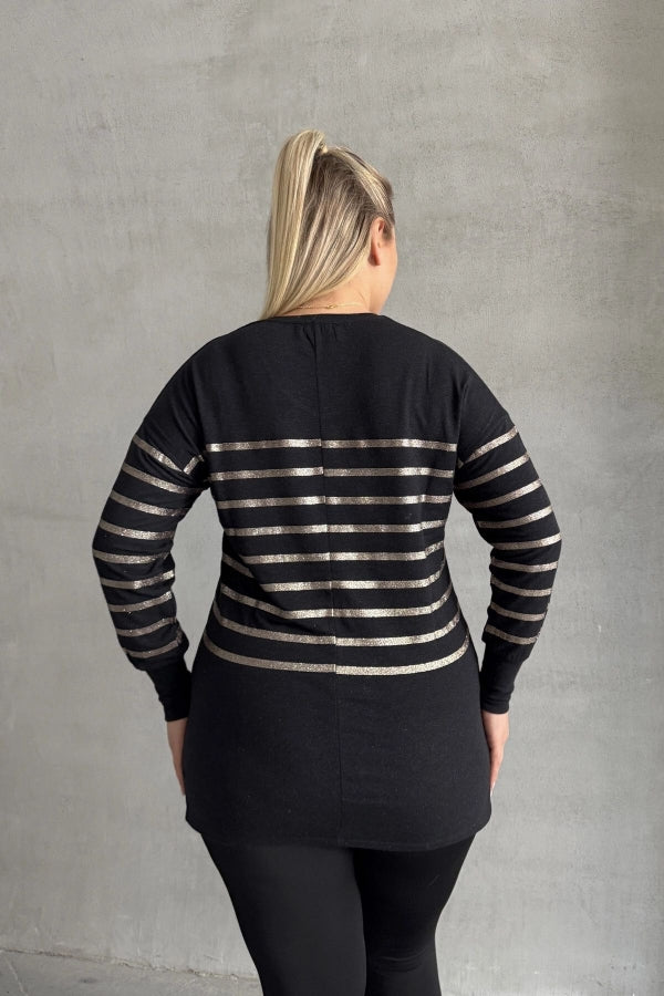 Büyük Beden Uzun Kollu V Yaka Bilekleri Lastikli Bluz 302910 Vervegrand