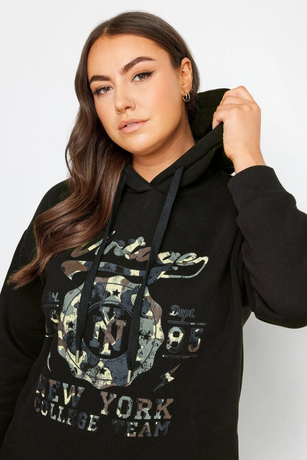 Büyük Beden Uzun Kollu Kapüşonlu Önü Yazı Baskılı Sweatshirt 302835 Vervegrand