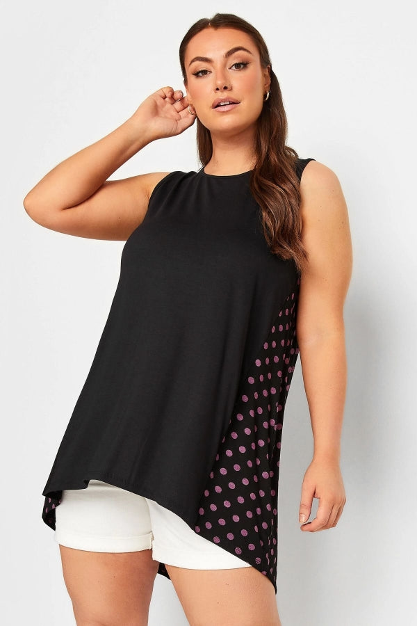 Büyük Beden Sırtı Puantiyeli Asimetrik Kesim Sıfır Kol Bluz 302248 Vervegrand