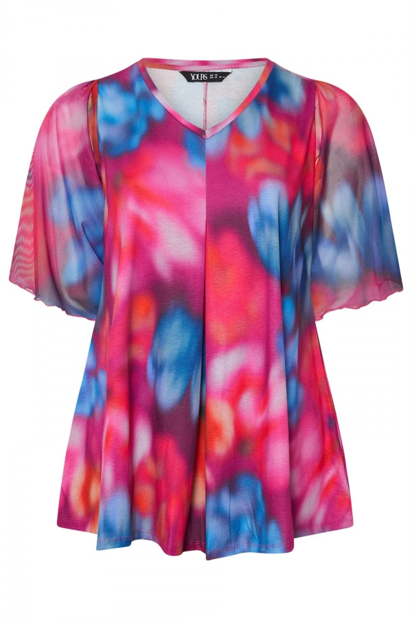 Büyük Beden Uzun Kolları Tül Detaylı Pileli V Yaka Bluz 321822 Vervegrand