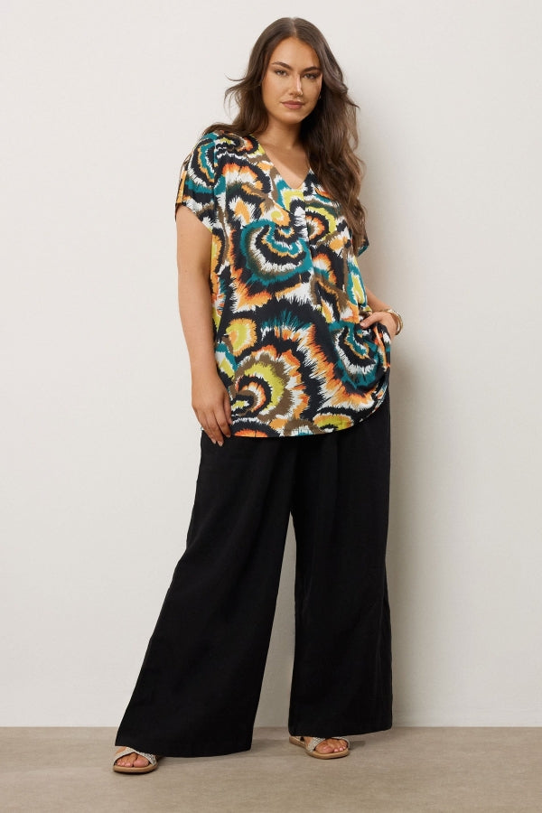 Büyük Beden V Yaka Kısa Kollu Soyut Desenli Asimetrik Kesim T-shirt 616346 T-shirt Vervegrand