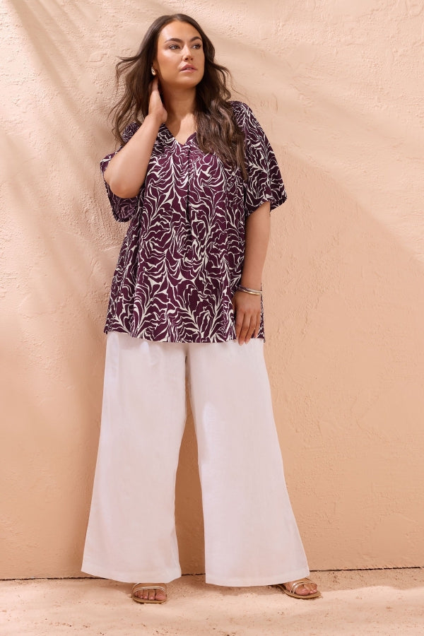 Büyük Beden V Yaka Kısa Kollu Soyut Desenli Asimetrik Kesim T-shirt 616219 T-shirt Vervegrand