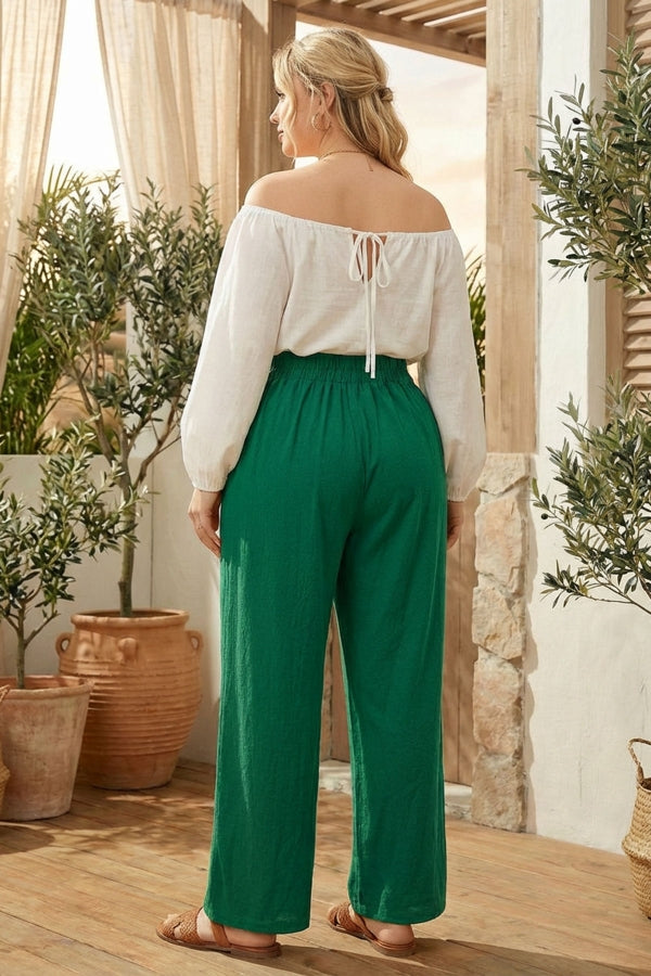 Pileli Cepli Geniş Paça Esnek Kumaşlı Pantolon 875-V Zümrüt Yeşili 4XL Vervegrand
