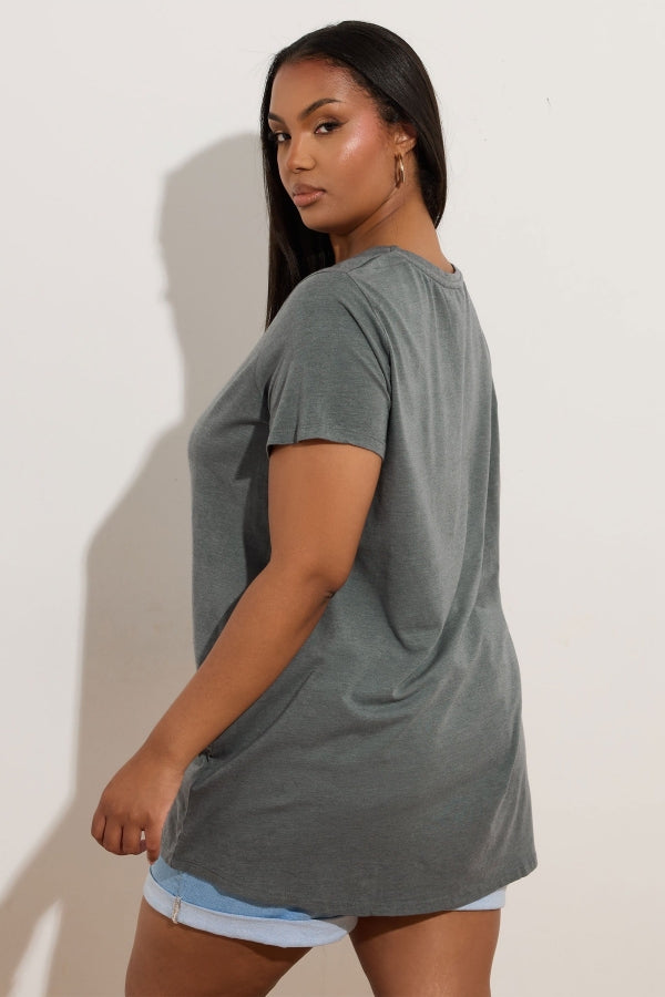 Büyük Beden Bisiklet Yaka Kısa Kollu Kuru Kafa Baskılı Taşlı T-shirt 304131 Vervegrand