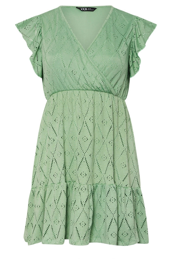 Büyük Beden V Yaka Sıfır Kol Dantel Desenli Kolları Fırfırlı Astarlı Elbise 304145 Elbise Vervegrand