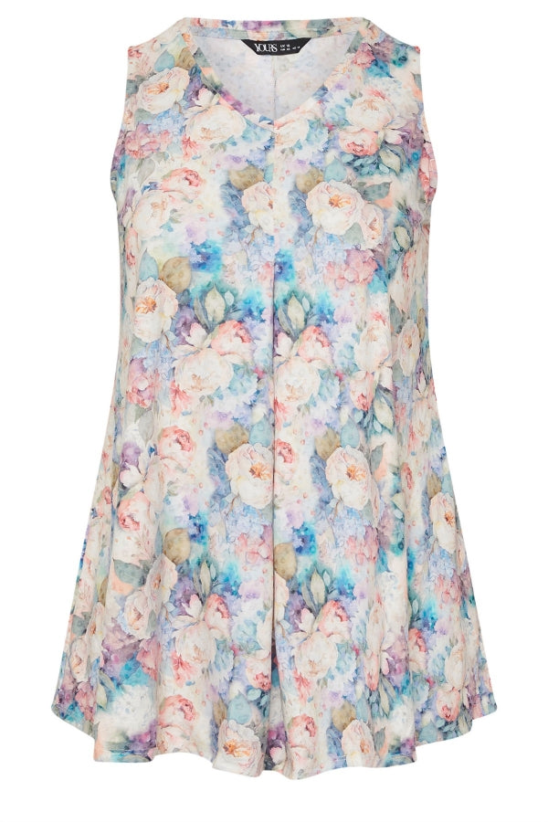 Büyük Beden Sıfır Kol V Yaka Çiçek Desenli Eteği Bollaşan Bluz 304188 Vervegrand