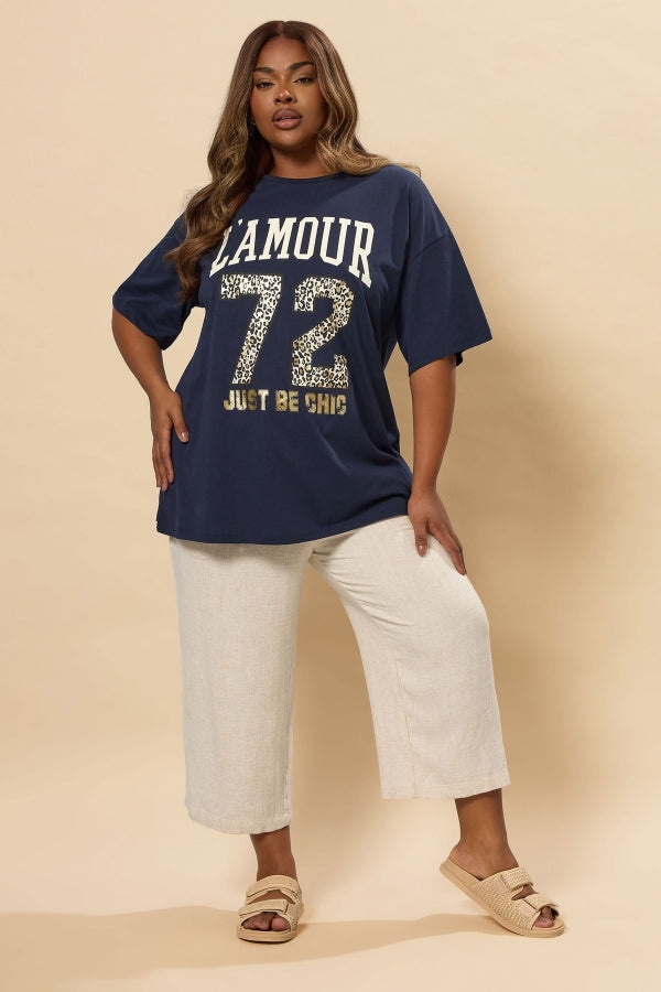 Büyük Beden Kısa Kollu Bisiklet Yaka Metalik Baskılı T-shirt 304180 T-shirt Vervegrand