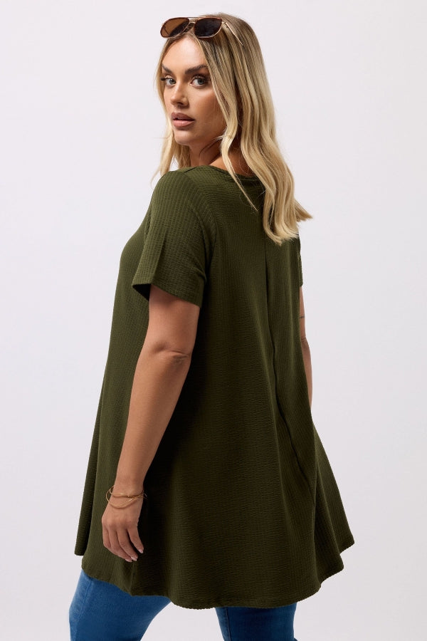 Büyük Beden Bisiklet Yaka Kısa Kollu Dokulu Uzun T-shirt 304001 T-shirt Vervegrand