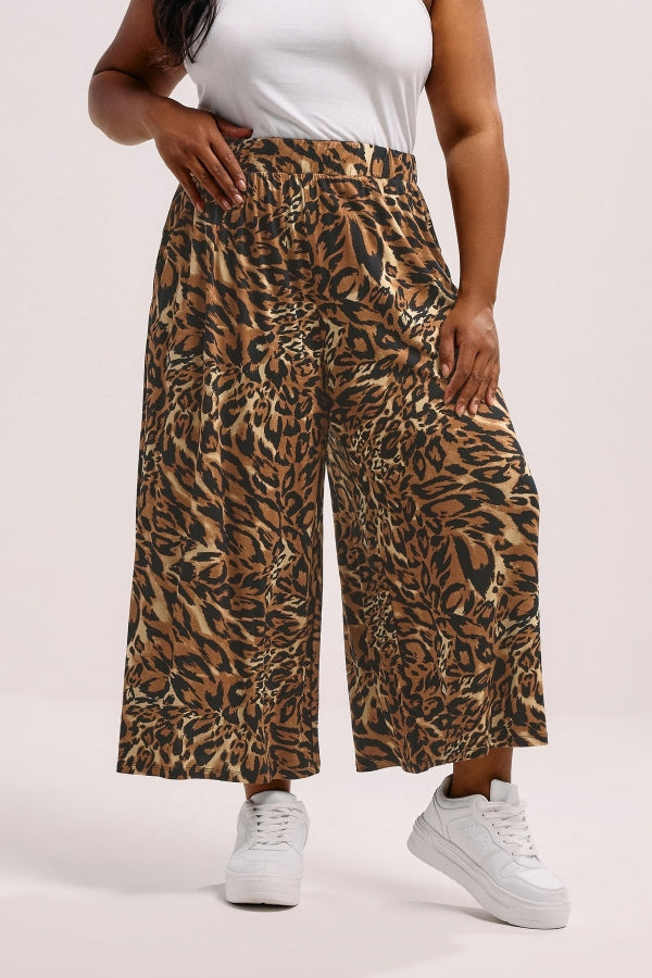 Büyük Beden Beli Lastikli Bol Paça Leopar Desenli Cepli Pantolon 304271 Vervegrand