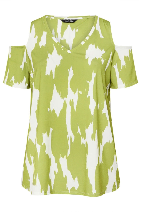 Büyük Beden V Yaka Kısa Kollu Omuz Detaylı Soyut Desenli Bluz 616307 Bluz Vervegrand