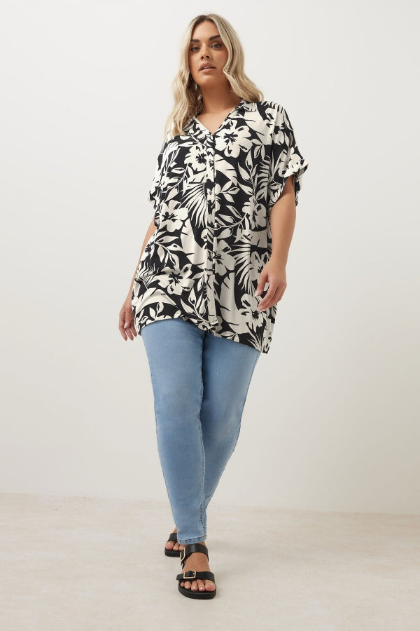 Büyük Beden Kısa Kollu Çiçek Desenli Gömlek 303686 Gömlek Vervegrand