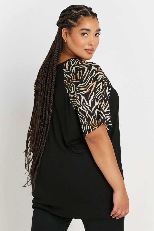 Büyük Beden Kısa Kollu Bisiklet Yaka Leopar Desenli T-shirt 303736 T-shirt Vervegrand
