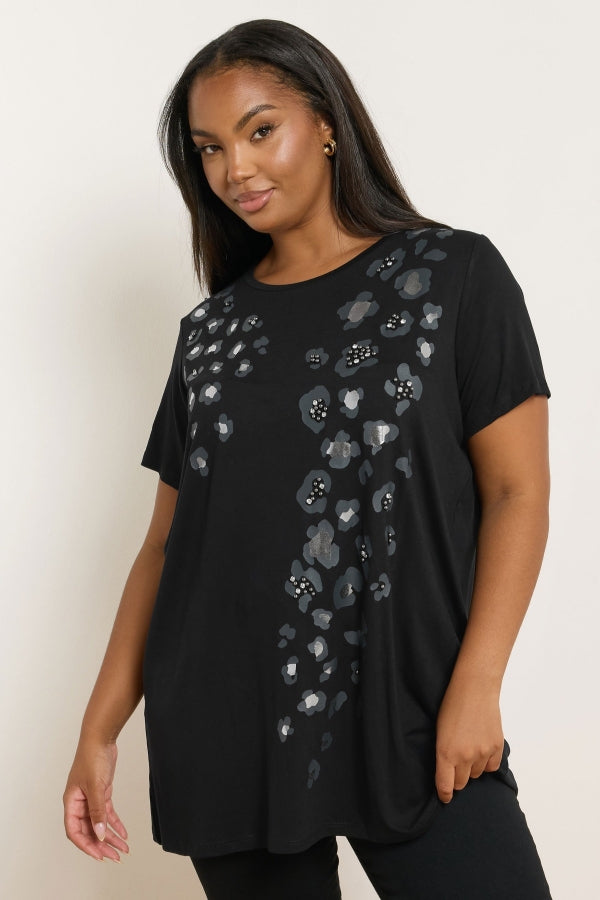 Büyük Beden Kısa Kollu Bisiklet Yaka Baskılı T-shirt 322959 Vervegrand