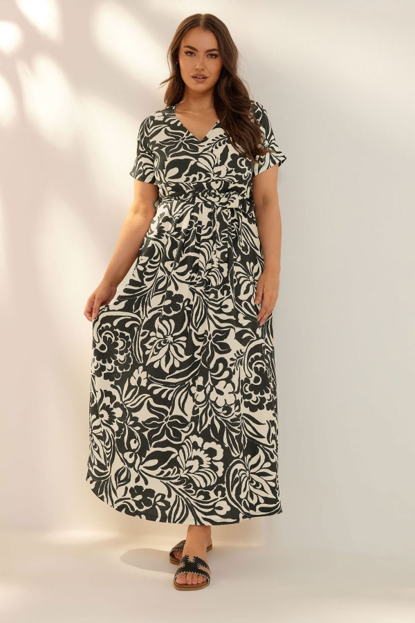 Büyük Beden Kısa Kollu V Yaka Kuşaklı Anvelop Elbise 304073 Elbise Vervegrand