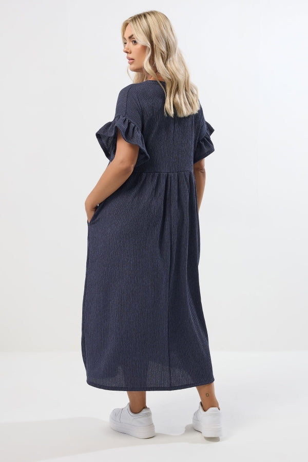 Büyük Beden Bisiklet Yaka Kısa Kollu Fırfırlı Uzun Elbise 270342 Elbise Vervegrand