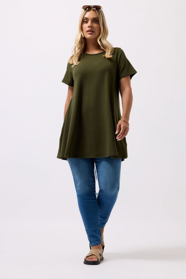 Büyük Beden Bisiklet Yaka Kısa Kollu Dokulu Uzun T-shirt 304001 T-shirt Vervegrand