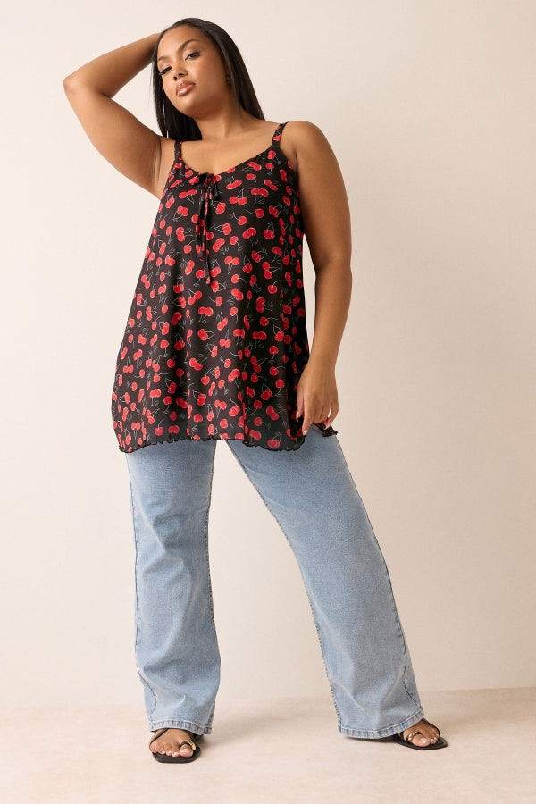 Büyük Beden V Yaka Askılı İp Detaylı Desenli T-shirt 322672 T-shirt Vervegrand