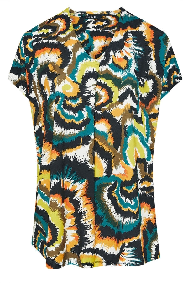 Büyük Beden V Yaka Kısa Kollu Soyut Desenli Asimetrik Kesim T-shirt 616346 T-shirt Vervegrand