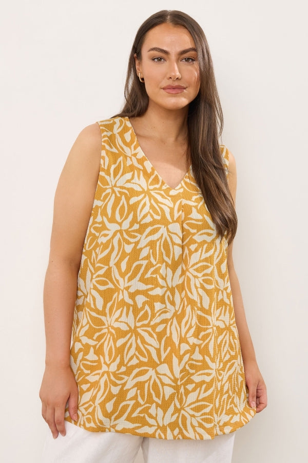 Büyük Beden V Yaka Sıfır Kol Çiçek Desenli Asimetrik Kesim T-shirt 616295 T-shirt Vervegrand