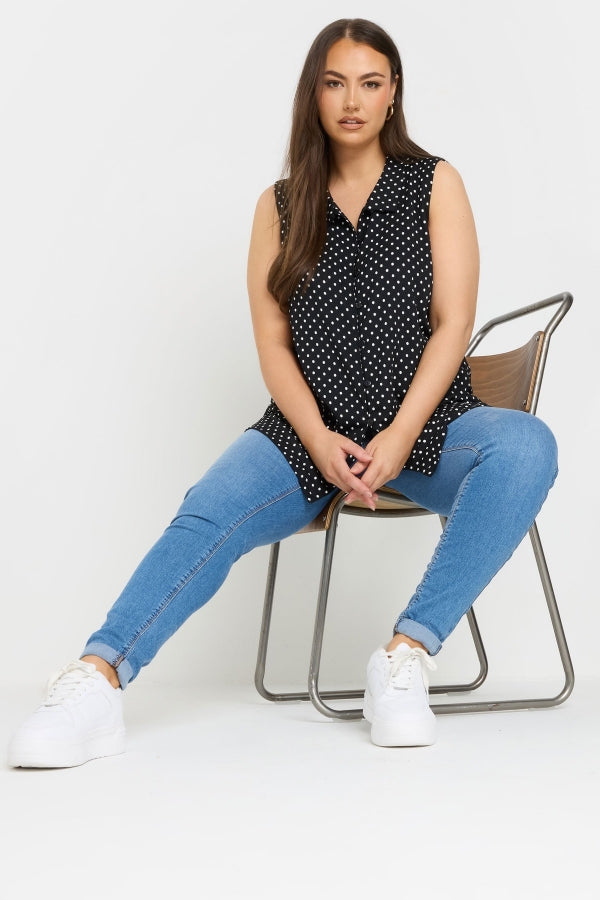 Büyük Beden Polo Yaka Sıfır Kol Düğmeli Puantiyeli T-shirt 303957 T-shirt Vervegrand