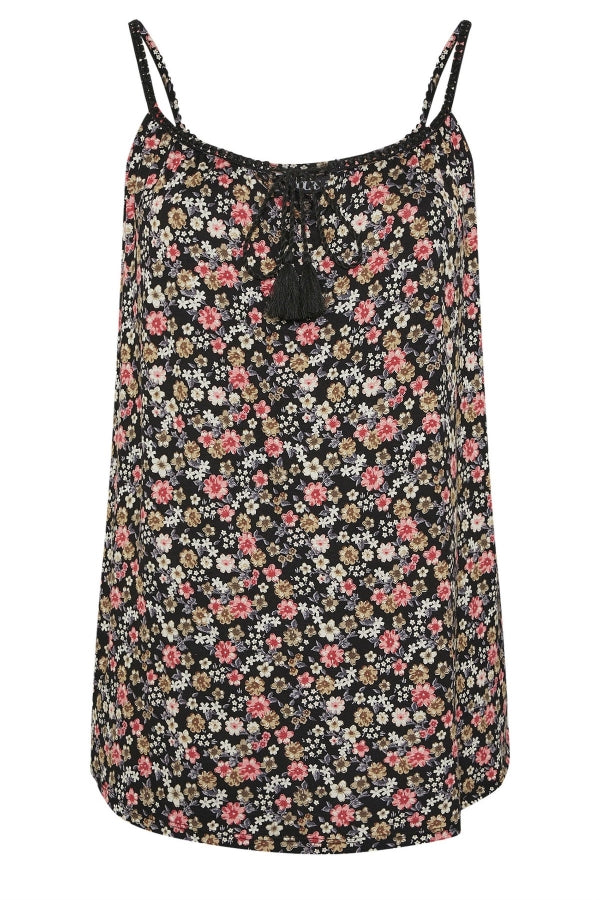 Büyük Beden Sıfır Kol Yaka Detaylı Çiçek Desenli T-shirt 304240 T-shirt Vervegrand