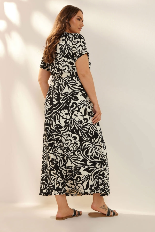 Büyük Beden Kısa Kollu V Yaka Kuşaklı Anvelop Elbise 304073 Elbise Vervegrand