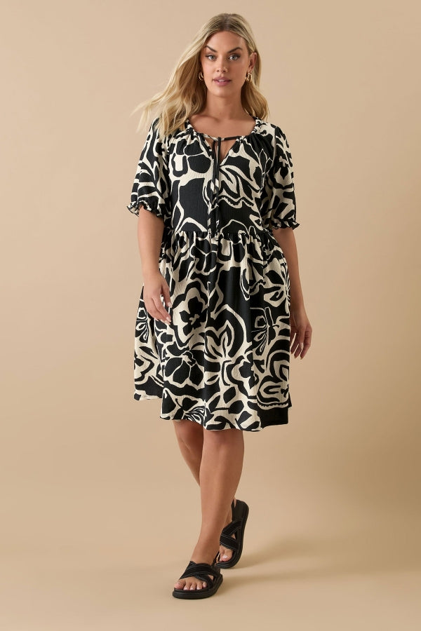 Büyük Beden Yakası Büzgülü Kısa Kollu Beli Lastikli Midi Elbise 304140 Elbise Vervegrand