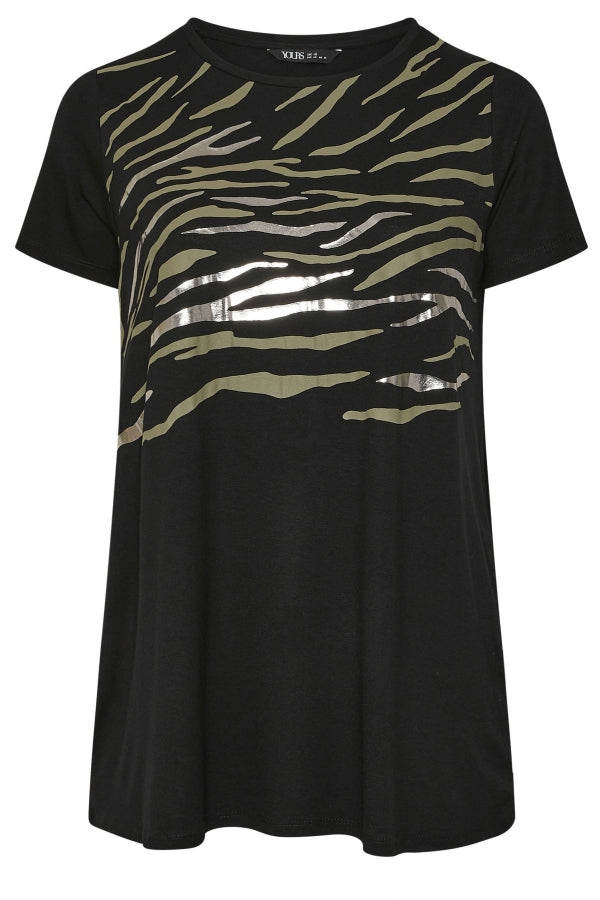 Büyük Beden Kısa Kollu Bisiklet Yaka Metalik Baskılı T-shirt 304149 T-shirt Vervegrand