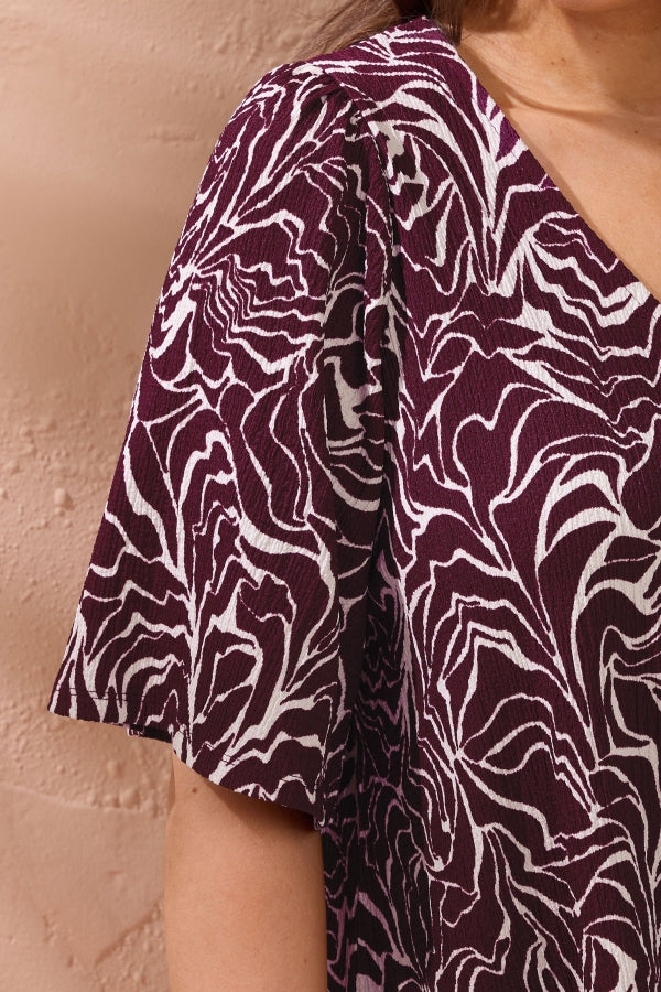 Büyük Beden V Yaka Kısa Kollu Soyut Desenli Asimetrik Kesim T-shirt 616219 T-shirt Vervegrand