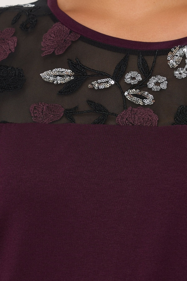 Büyük Beden Bisiklet Yaka Kısa Kollu Payet Detaylı Bluz 322209 Vervegrand