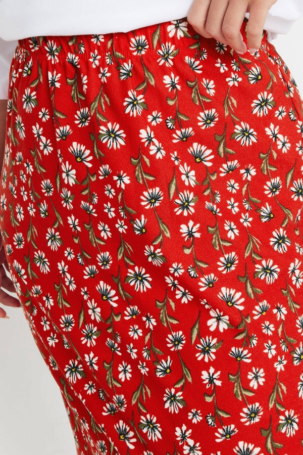 Büyük Beden Beli Lastikli Uzun Kesim Çiçek Desenli Cepsiz Etek 303898 Vervegrand