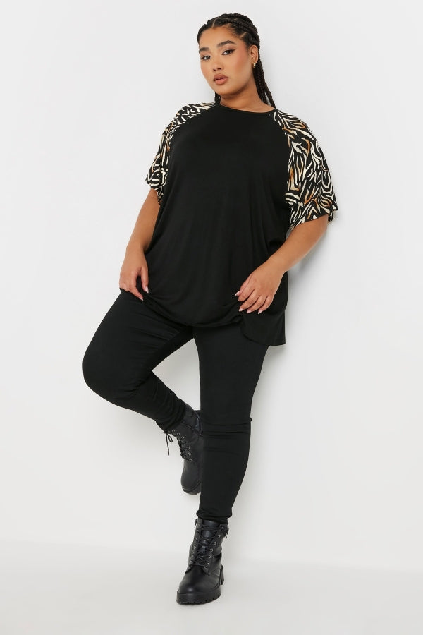 Büyük Beden Kısa Kollu Bisiklet Yaka Leopar Desenli T-shirt 303736 T-shirt Vervegrand