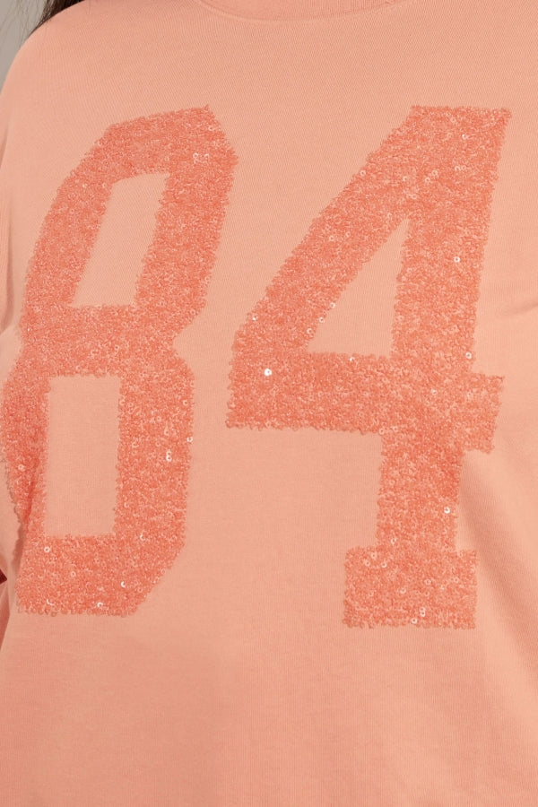 Büyük Beden Bisiklet Yaka Uzun Kollu Payet İşlemeli Sweatshirt 303142 Vervegrand