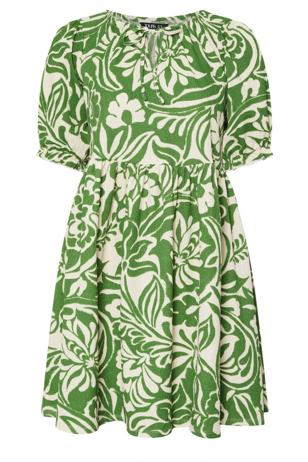 Büyük Beden Yakası Büzgülü Çiçek Desenli Mini Elbise 304112 Elbise Vervegrand