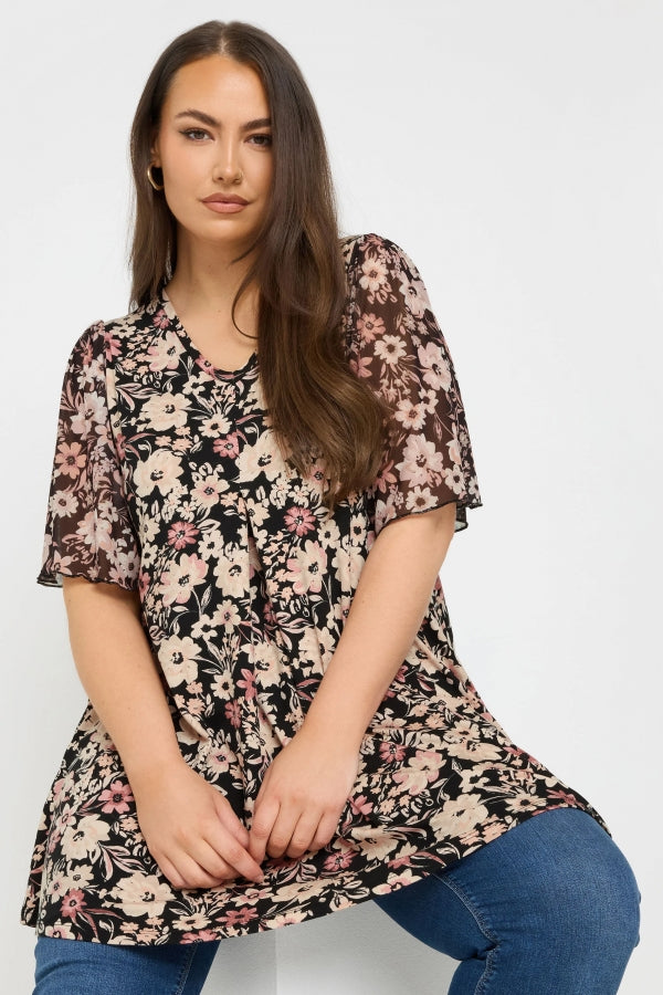 Büyük Beden Kısa Tül Kollu V Yaka Önü Pileli Bluz 321996 Vervegrand