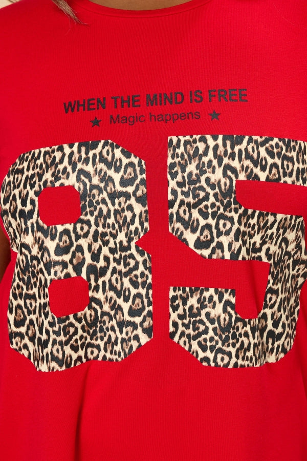 Büyük Beden Bisiklet Yaka Kısa Kollu Baskılı T-shirt 304173 T-shirt Vervegrand