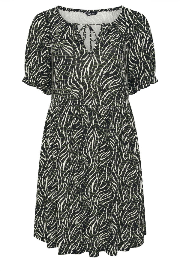 Büyük Beden Yakası Büzgülü Desenli Mini Elbise 304018 Elbise Vervegrand