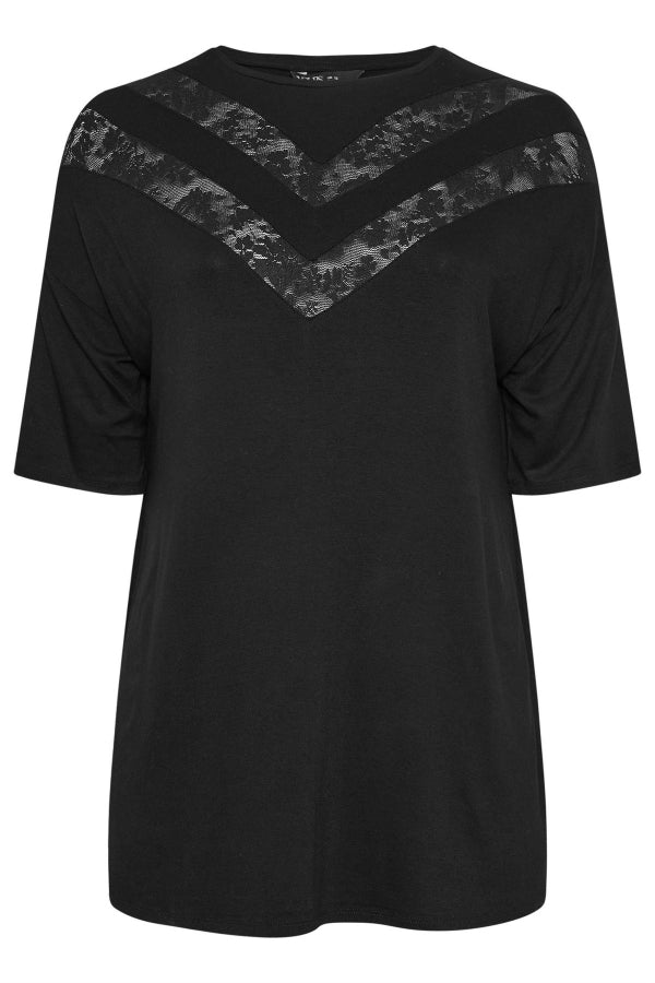 Büyük Beden Kısa Kollu V Yaka Dantel Detaylı Yırtmaçlı Uzun T-shirt 322971 Vervegrand