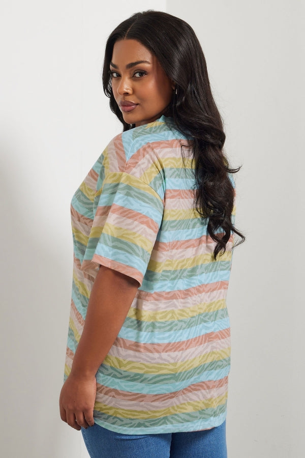 Büyük Beden V Yaka Çizgili Zebra Desenli T-shirt 303953 T-shirt Vervegrand