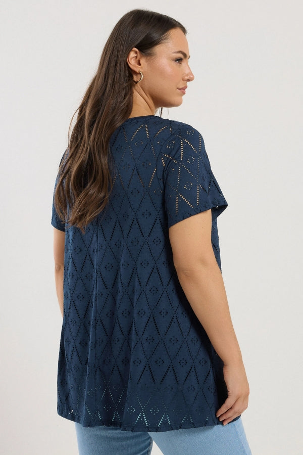 Büyük Beden V Yaka Kısa Kollu Dantel Detaylı Astarsız Bluz 303263 Vervegrand