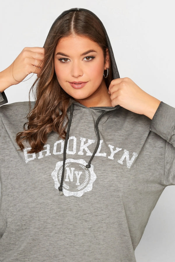 Büyük Beden Kapüşonlu Uzun Kollu Baskılı Sweatshirt 301145 Vervegrand