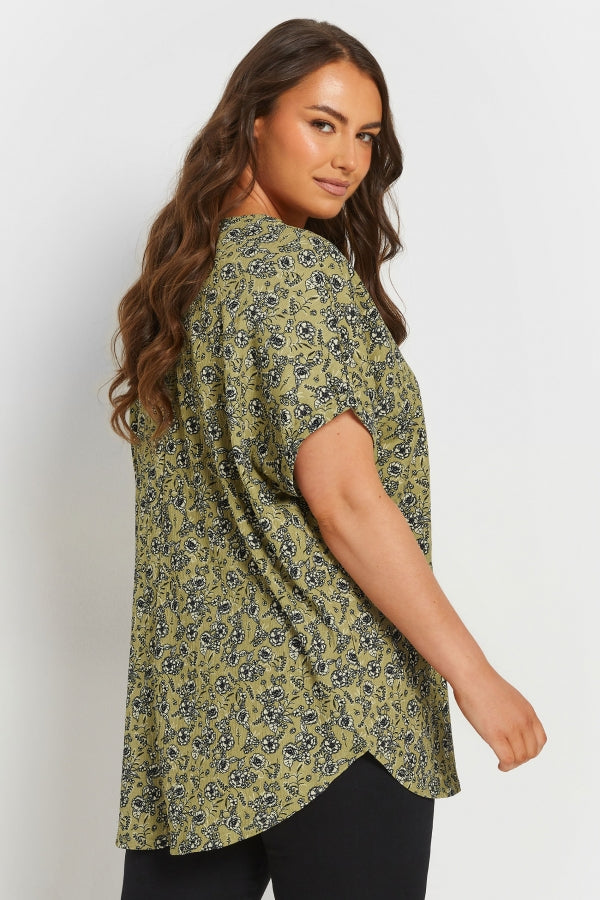 Büyük Beden Çentik Yaka Kısa Kollu Eteği Asimetrik Kesim Desenli Bluz 303867 Vervegrand