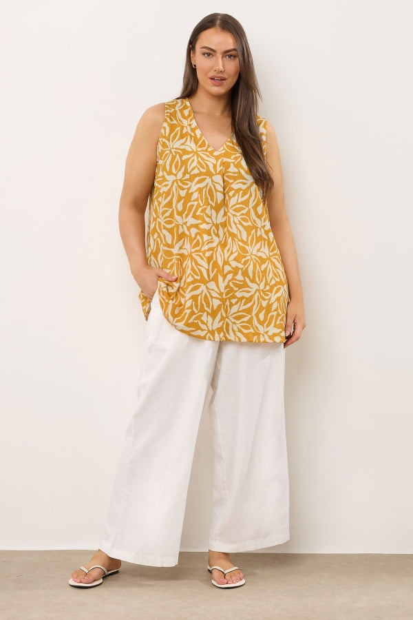 Büyük Beden V Yaka Sıfır Kol Çiçek Desenli Asimetrik Kesim T-shirt 616295 T-shirt Vervegrand