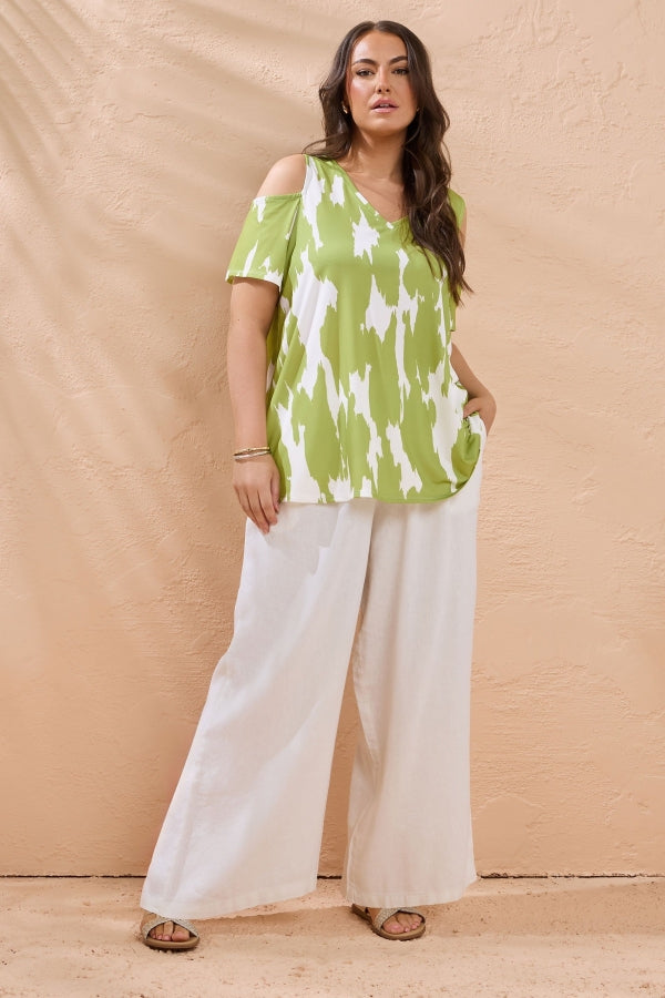 Büyük Beden V Yaka Kısa Kollu Omuz Detaylı Soyut Desenli Bluz 616307 Bluz Vervegrand