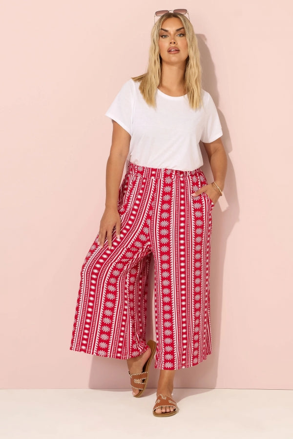 Büyük Beden Etnik Desenli Beli Lastikli Paçası Bol Pantolon 145344 Vervegrand