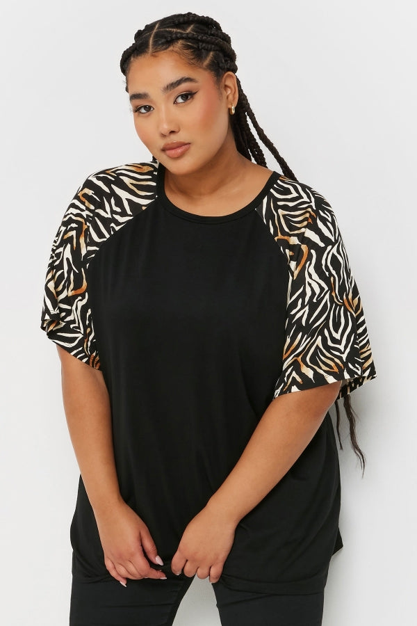 Büyük Beden Kısa Kollu Bisiklet Yaka Leopar Desenli T-shirt 303736 T-shirt Vervegrand