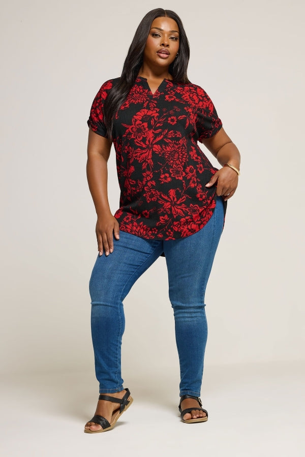 Büyük Beden Kısa Kollu V Yaka Baskılı T-shirt 304204 Vervegrand