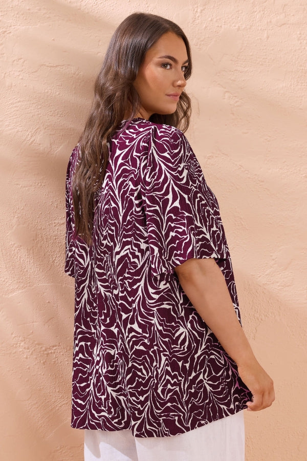 Büyük Beden V Yaka Kısa Kollu Soyut Desenli Asimetrik Kesim T-shirt 616219 T-shirt Vervegrand